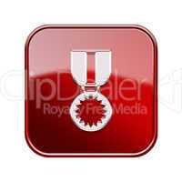 medal icon glossy red, isolated on white background.