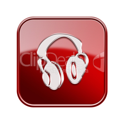 headphones icon glossy red, isolated on white background.