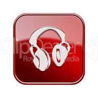 headphones icon glossy red, isolated on white background.