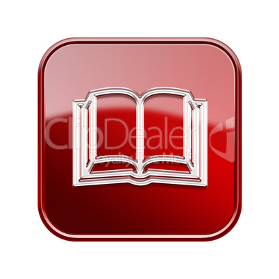 book icon glossy red, isolated on white background