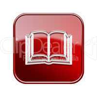 book icon glossy red, isolated on white background