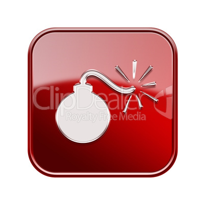 bomb icon glossy red, isolated on white background
