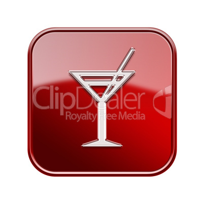wineglass icon glossy red, isolated on white background.