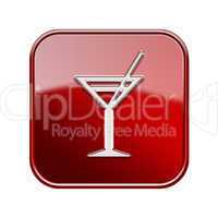 wineglass icon glossy red, isolated on white background.