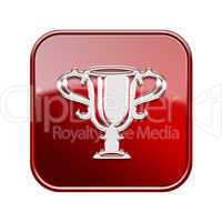 Cup icon glossy red, isolated on white background.
