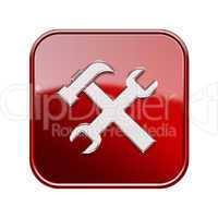 Tools icon glossy red, isolated on white background.