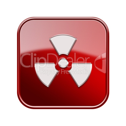 Radioactive icon glossy red, isolated on white background.