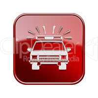 police icon glossy red, isolated on white background.