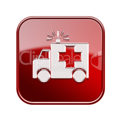 First aid icon glossy red, isolated on white background.