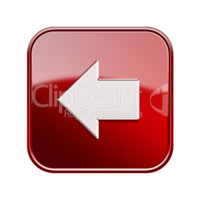 Arrow left icon glossy red, isolated on white background