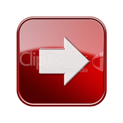 Arrow right icon glossy red, isolated on white background