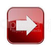 Arrow right icon glossy red, isolated on white background