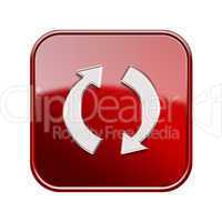 refresh icon glossy red, isolated on white background