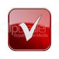 check icon glossy red, isolated on white background