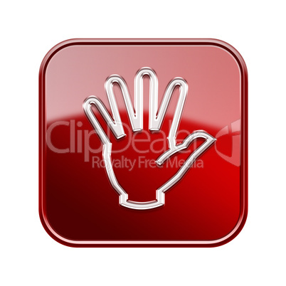 hand icon glossy red, isolated on white background