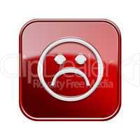 Smiley dissatisfied glossy red, isolated on white background