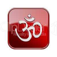 Om Symbol icon glossy red, isolated on white background