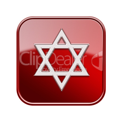 David star icon glossy red, isolated on white background