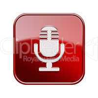 Microphone icon glossy red, isolated on white background