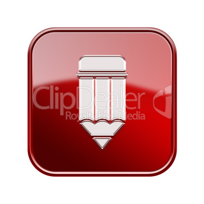 Pencil icon glossy red, isolated on white background
