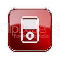 mp3 player glossy red, isolated on white background