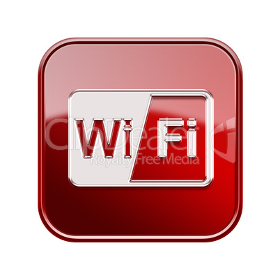 WI-FI icon glossy red, isolated on white background