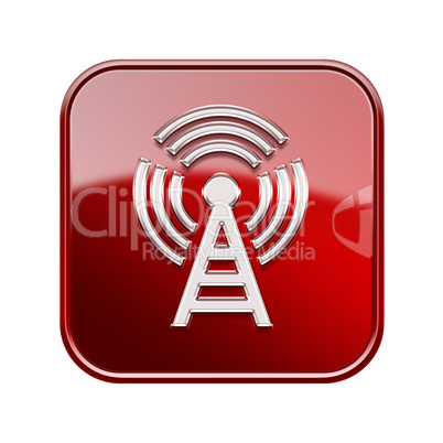 WI-FI tower icon glossy red, isolated on white background