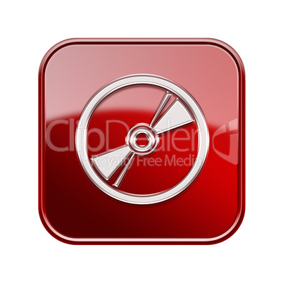 Compact Disc icon glossy red, isolated on white background