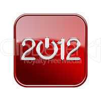 Year 2012 icon glossy red, isolated on white background