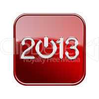 Year 2013 icon glossy red, isolated on white background