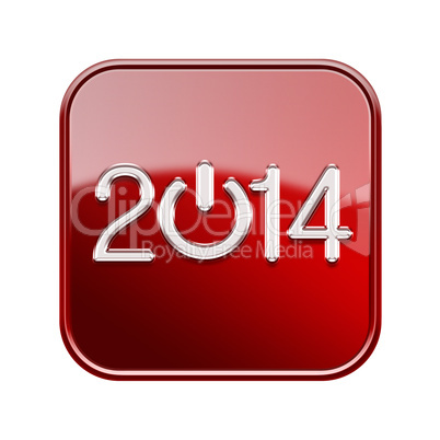 Year 2014 icon glossy red, isolated on white background