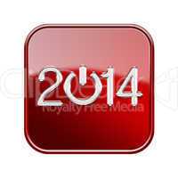 Year 2014 icon glossy red, isolated on white background