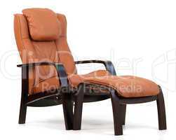 Brown leather recliner.