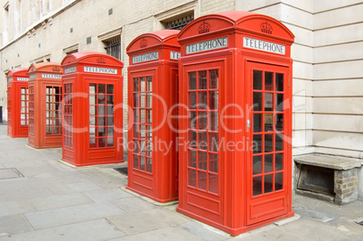 Row of Red telephone booths, London