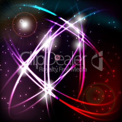 Glowing abstract lines on black background with stars