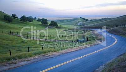 Country road and farmland in Califo