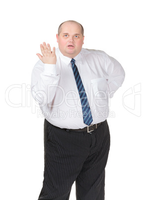 Obese businessman making gesturing