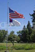 Flag pole with two flags