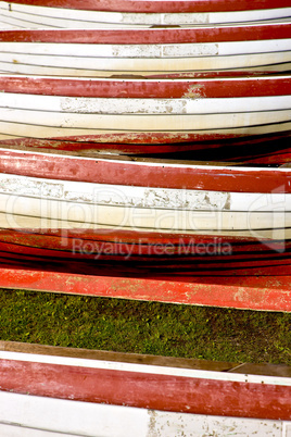 Old rowing boats lying on the lawn