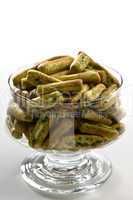 Glass of Grissini snacks with garli