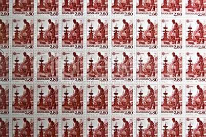 Old Danish stamp sheet with a road