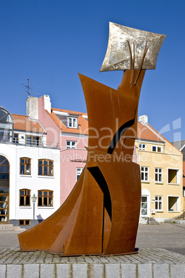 Modern iron sculpture at the harbour