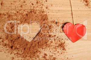 Heart shape made ??of cocoa