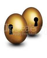 Two gold eggs with keyholes