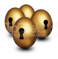 Four gold eggs with keyholes