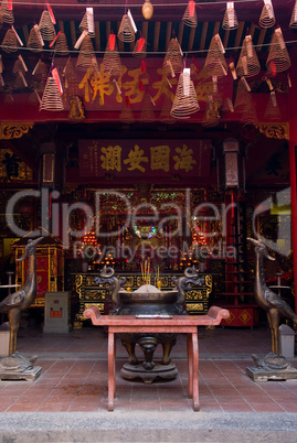 Interior of Hoi Quan Ha Chuong, a Chinese temple in Cho Lon, the Chinatown of Ho Chi Minh City in Vietnam.