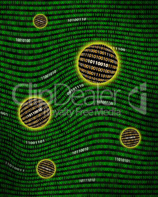 Binary data orbs floating a digital