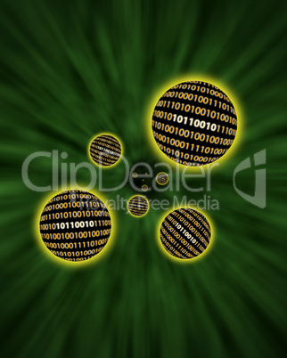 Binary data orbs floating through a