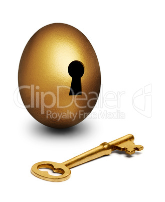 Gold key lying in front of a golden