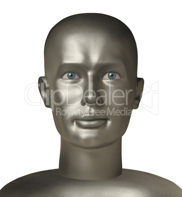 Android head with human eyes agains